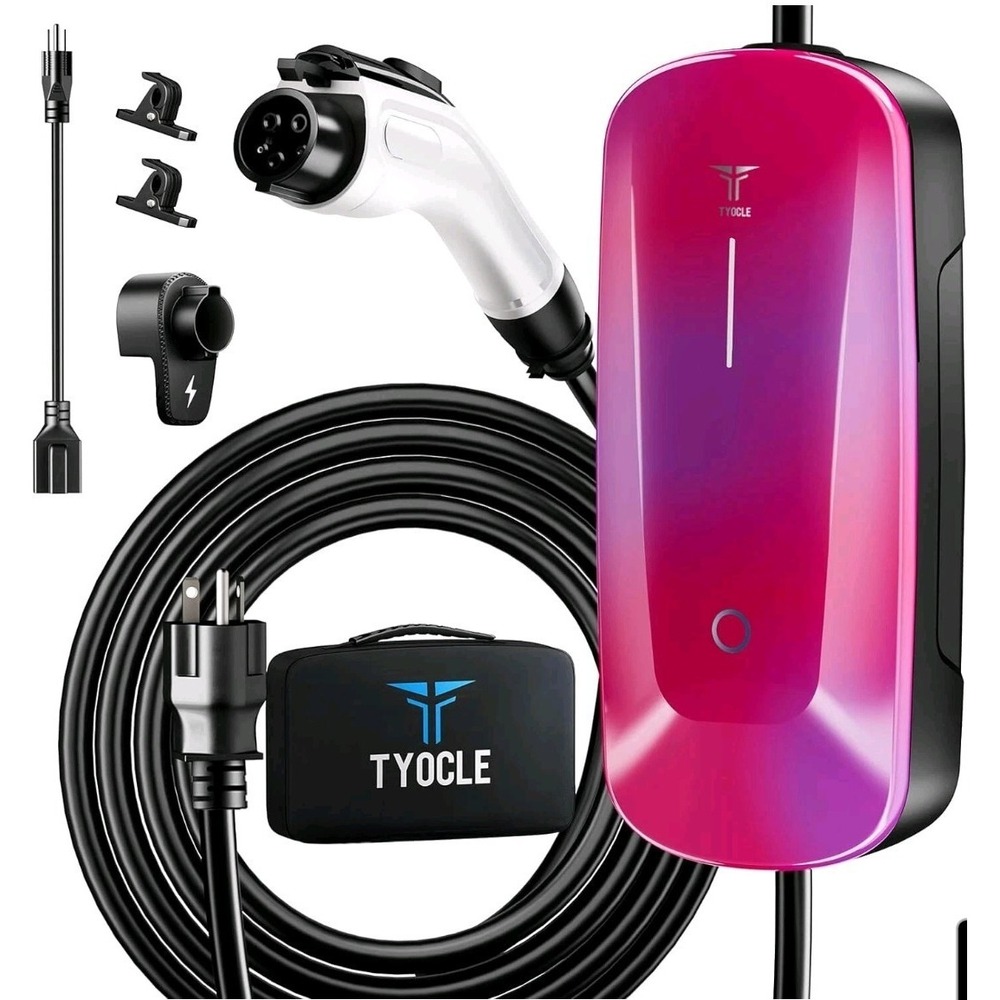 TYOCLE Level 1 2 EV Charger 16A J1772 110-240V 23ft NEMA 6-20 Pink White